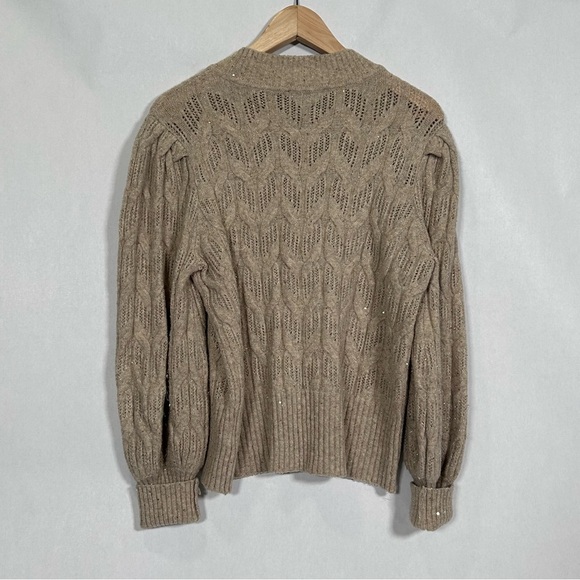 Express Tan with Gold Sequins Cable Knit Sweater - Picture 3 of 15